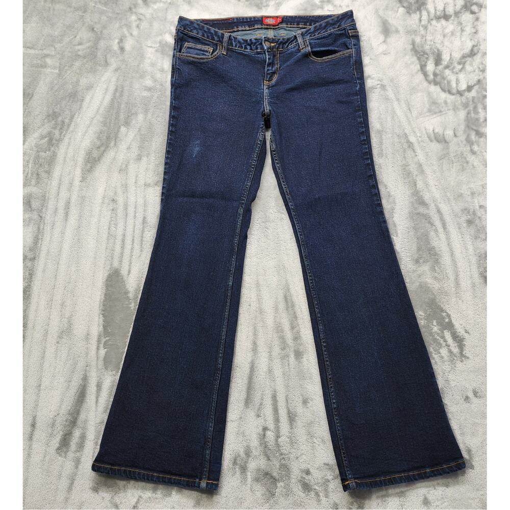 Dickies Jeans Womens 14 Blue Mid Rise Flare Leg Stretch Denim Casual Dark Wash